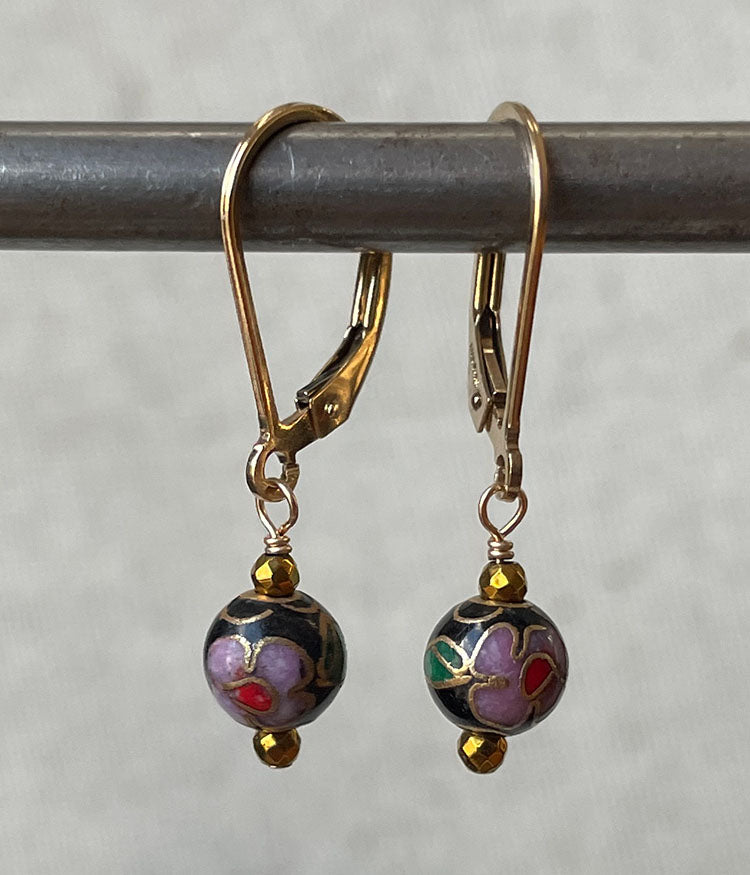 Vintage Black Cloisonné Earrings
