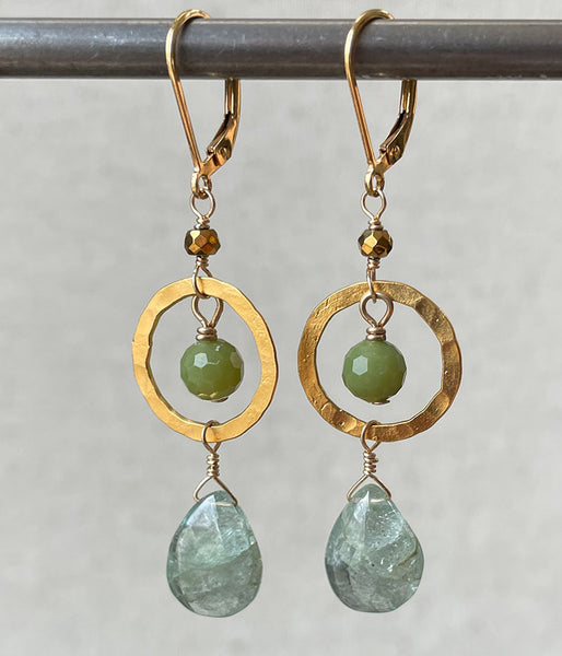 Aquamarine and Jade Circle Earrings