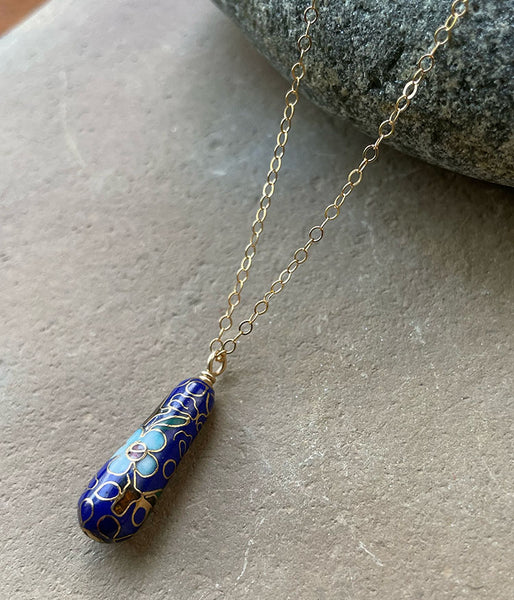 Vintage Cloisonné Teardrop Necklace