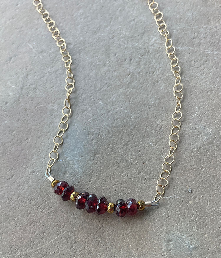 Textured Garnet Bar Necklace