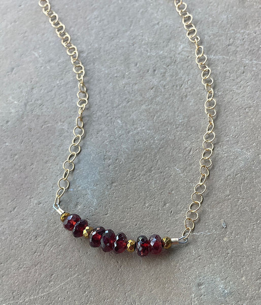 ref-47 Textured Garnet Bar Necklace
