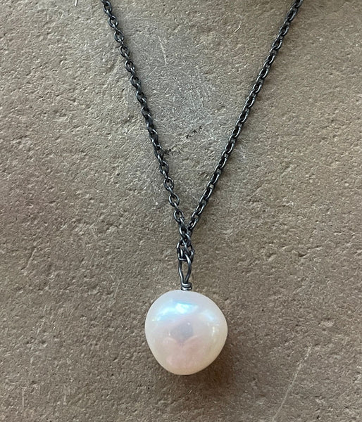 ref-54-ox-16 Button Pearl Necklace (oxidized)