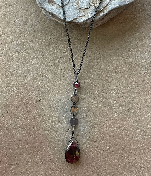 ref-50-16 Mirrored Garnet Drop Necklace