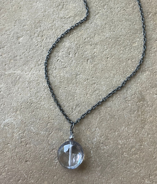 ref-4-16 Blue Quartz Circle Drop Necklace