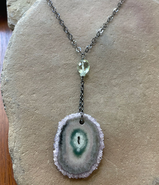 oak-132 Agate Stalactite Bullseye Necklace