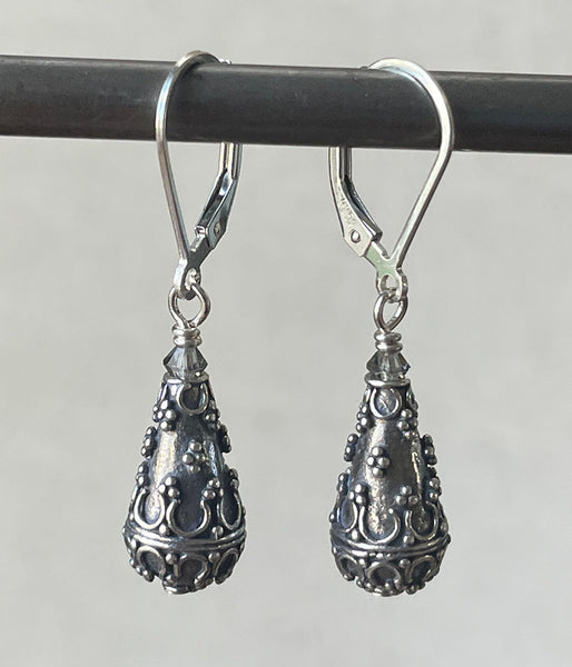 ve-stl-67 Granulated Sterling Teardrop Earrings