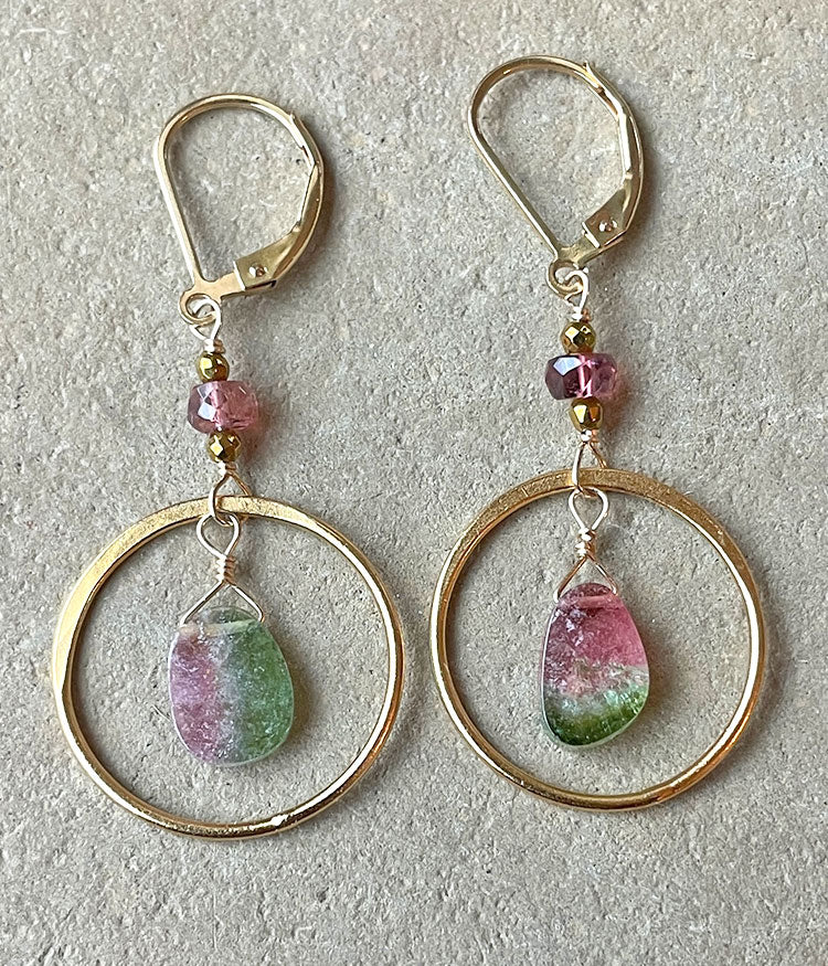 Watermelon Tourmaline Centered Earrings