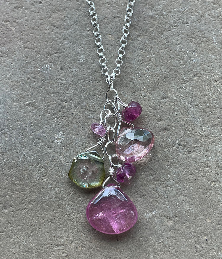 Pink Tourmaline Cluster Necklace