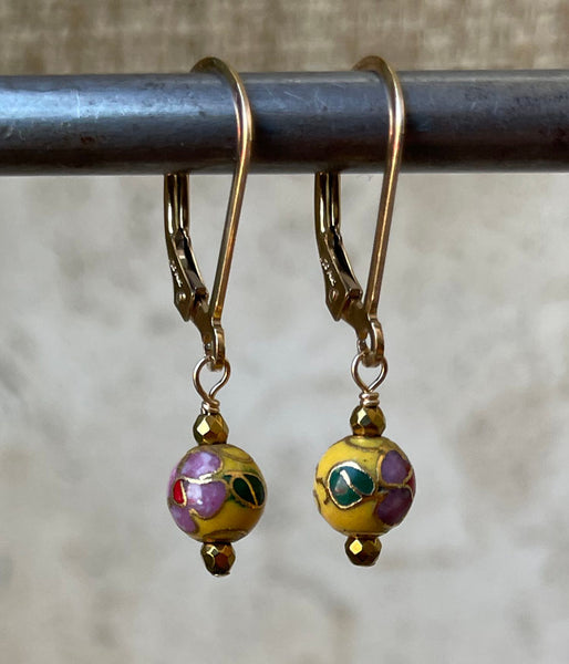 Petite Yellow Vintage Cloisonné Earrings
