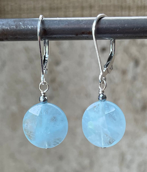 Aquamarine Flat Round Earrings