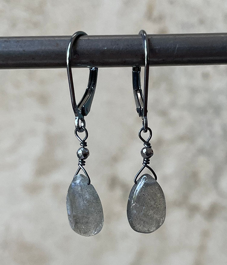 Labradorite Moon Earrings