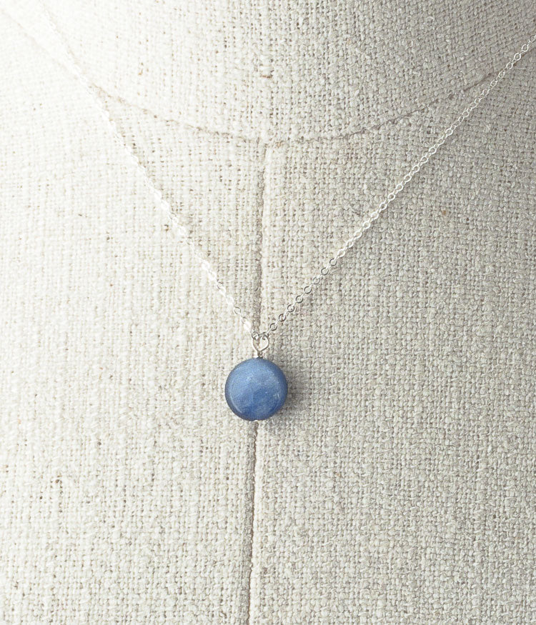 Kyanite, sterling silver. 
Necklace 16" or 18"