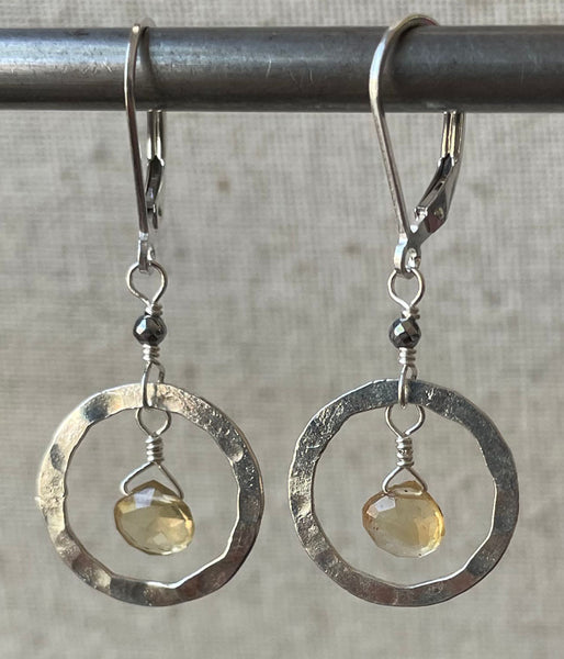 Hammered Sterling and Citrine Earrings