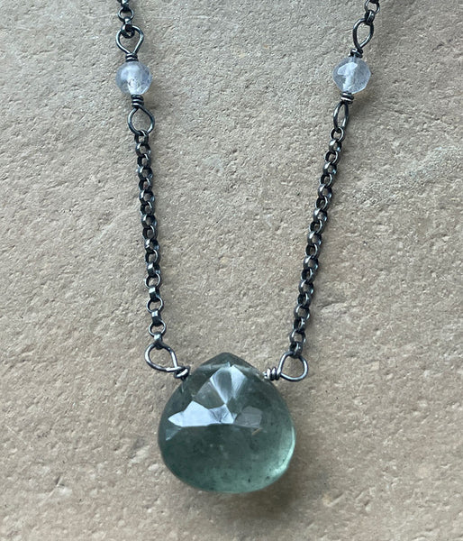 Moss Aquamarine Beaded Chain Necklace