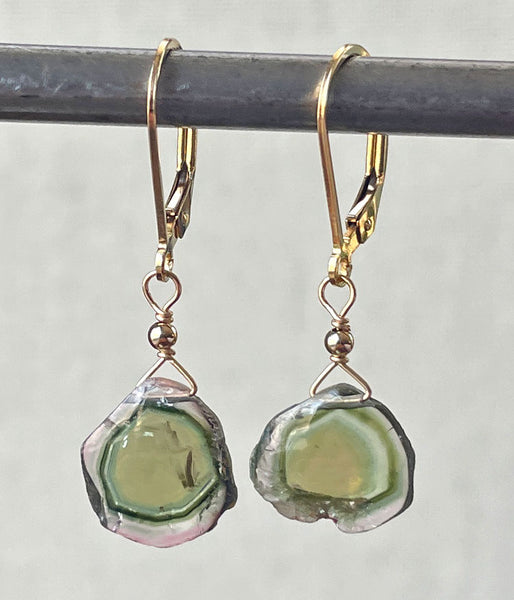 Glassy Tourmaline Slice Earrings
