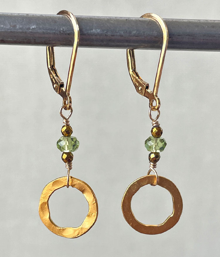 Hammered Gold & Peridot Earrings