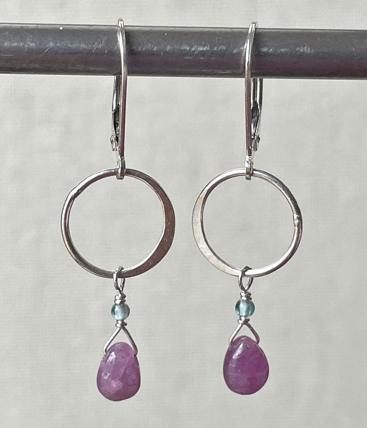Ruby Teardrop & Circle Earrings