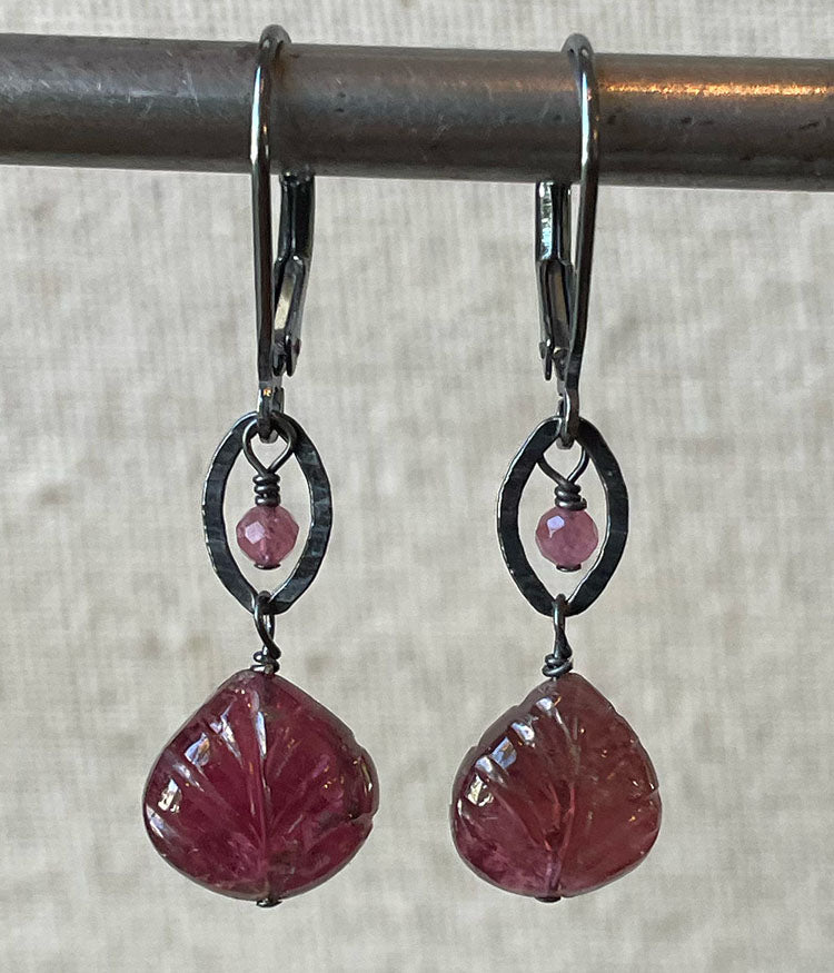 Carved Pink Tourmaline Earrings