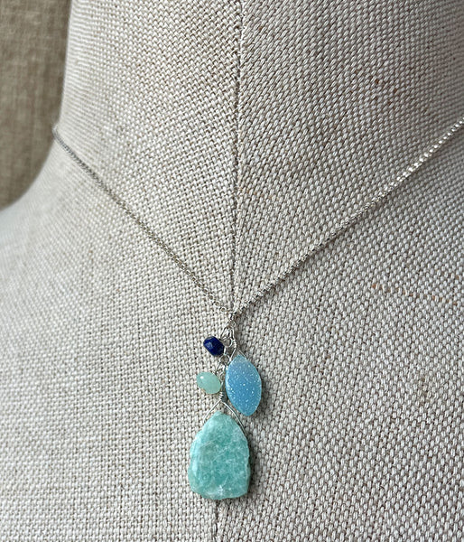 Raw Blues Cluster Necklace