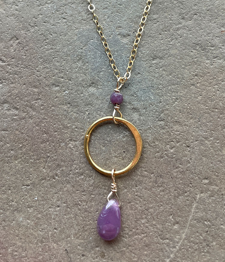 Ruby Teardrop Circle Necklace