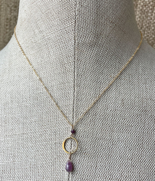 Ruby Teardrop Circle Necklace