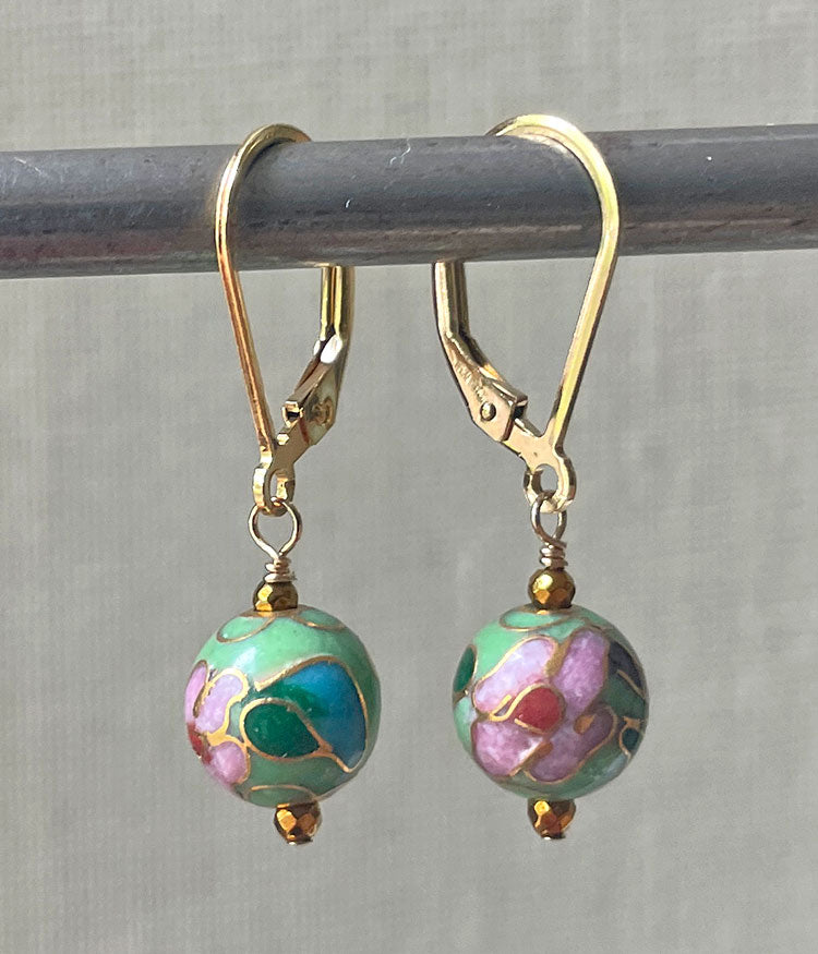 Seafoam Vintage Cloisonné Earrings