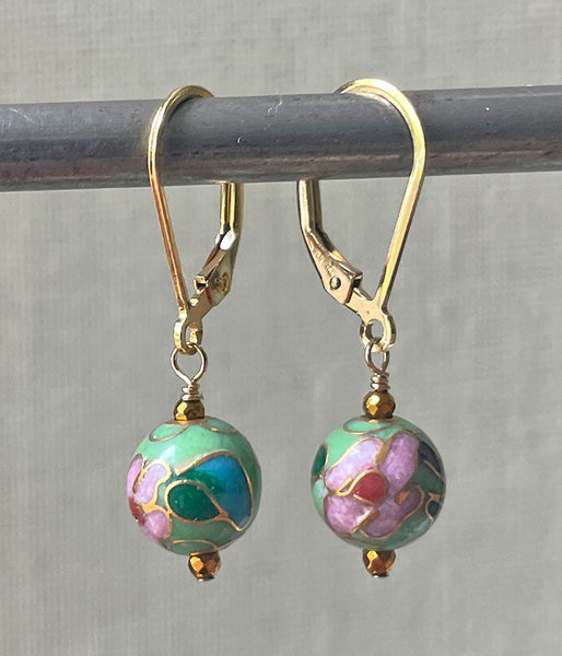 Seafoam Vintage Cloisonné Earrings