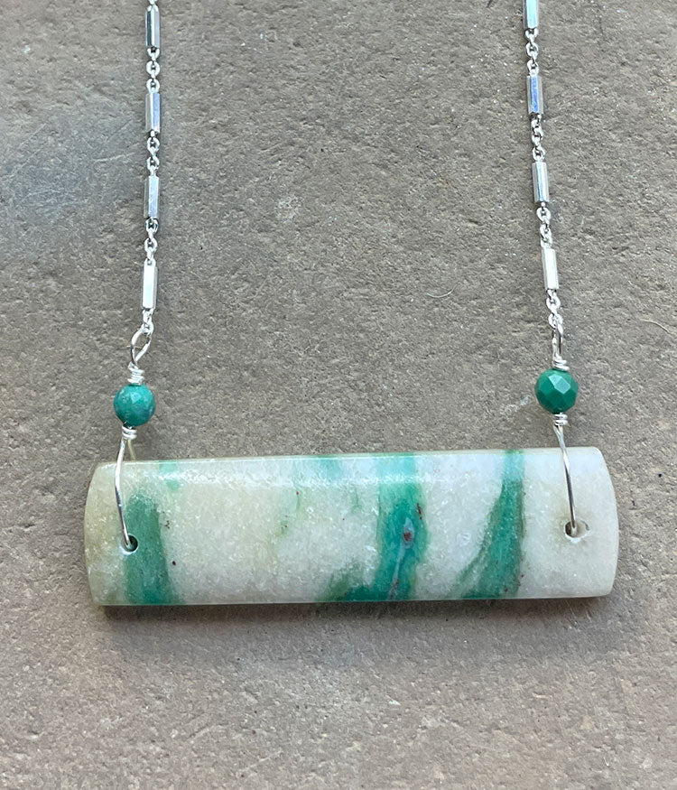 Swirled Fuchsite Bar Necklace