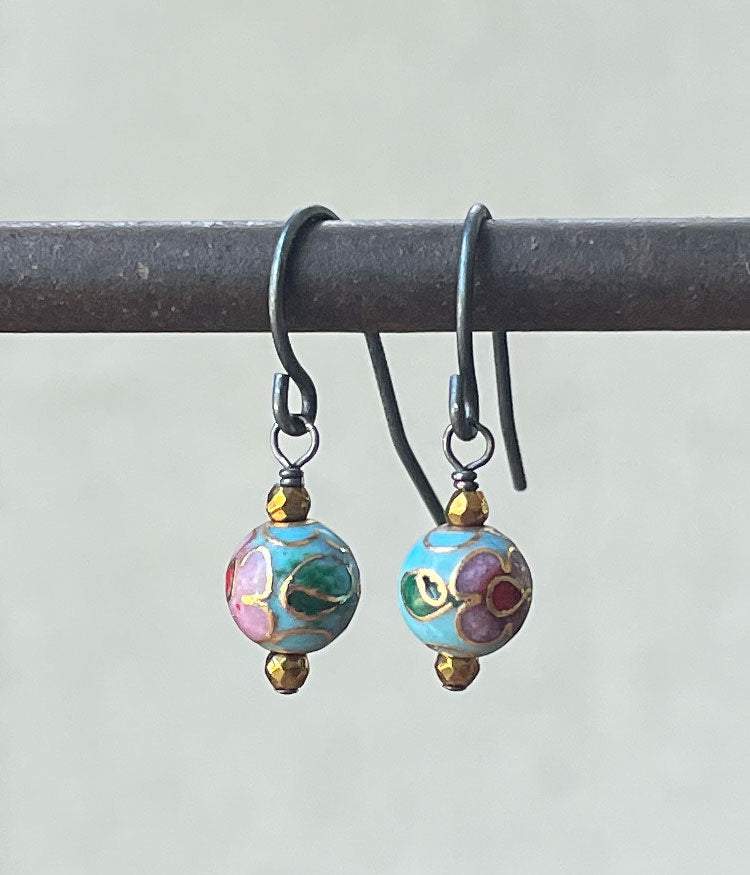 Vintage Petite Cloisonne Earrings