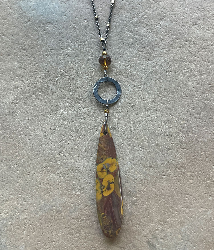Fruit Jasper Circle Drop Necklace