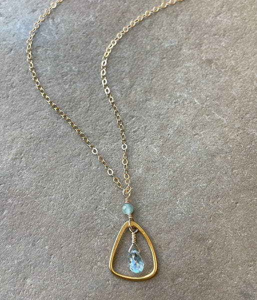 Golden Triangle and Blue Zircon Necklace
