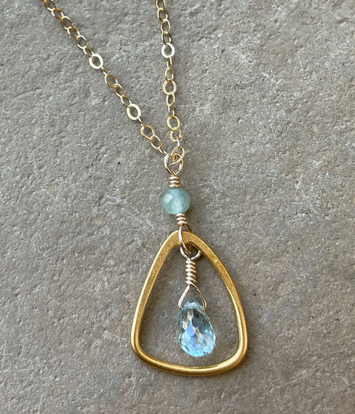 Golden Triangle and Blue Zircon Necklace