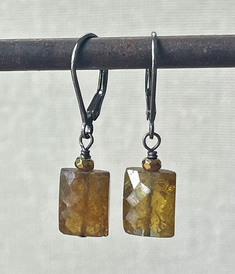Green Garnet Rectangle Earrings