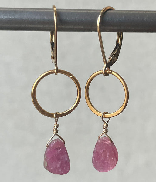 Rugged Pink Tourmaline Circle Earrings