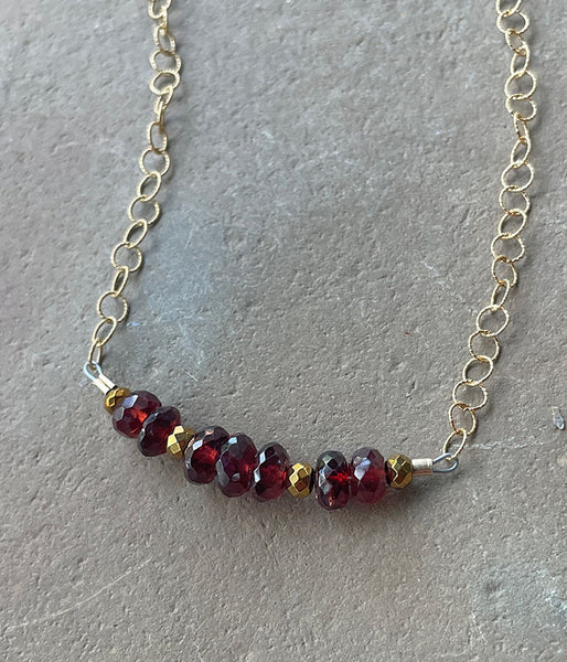 Textured Garnet Bar Necklace