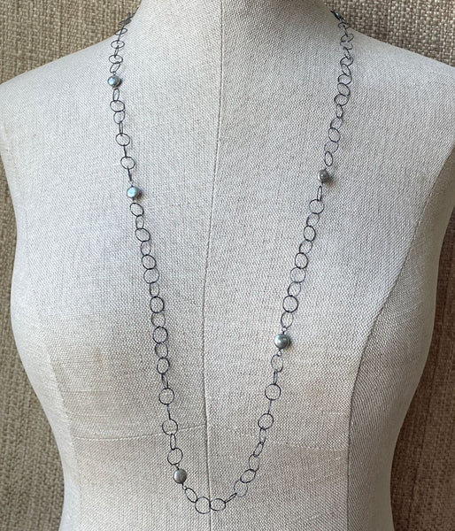 Reflection Long Pearl Chain Necklace