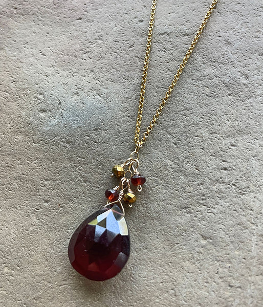 Garnet Reflection Cluster Necklace