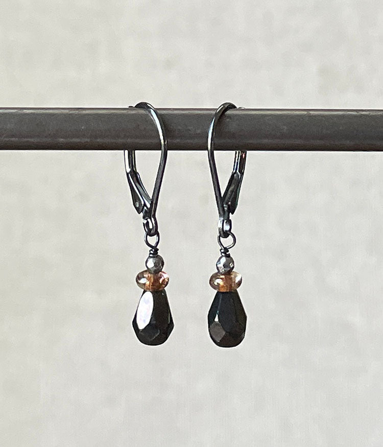 Gunmetal Glass Earrings