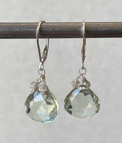 Raw Diamond & Green Amethyst Earrings