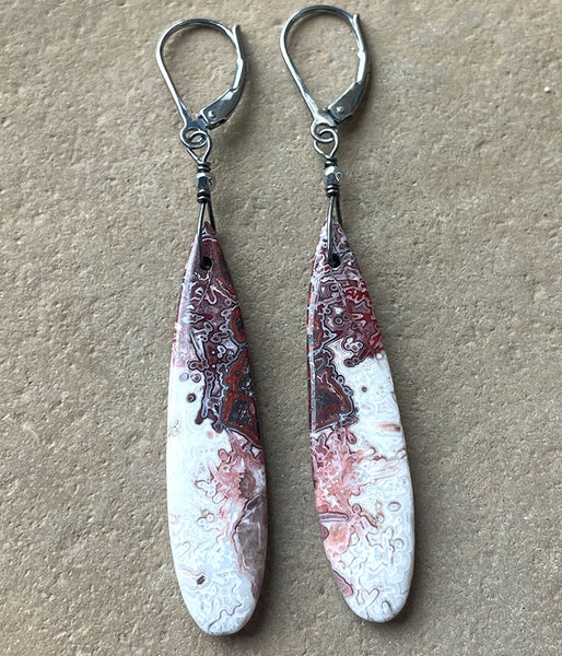Red Laguna Lace Agate Earrings