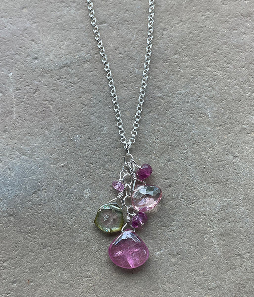 Pink Tourmaline Cluster Necklace