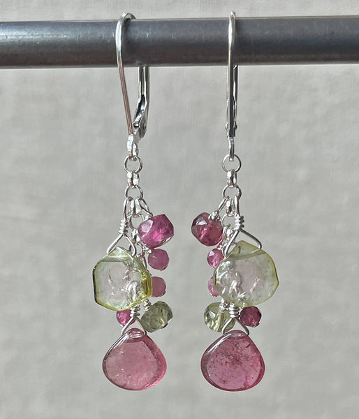 Pink Tourmaline Cluster Earrings