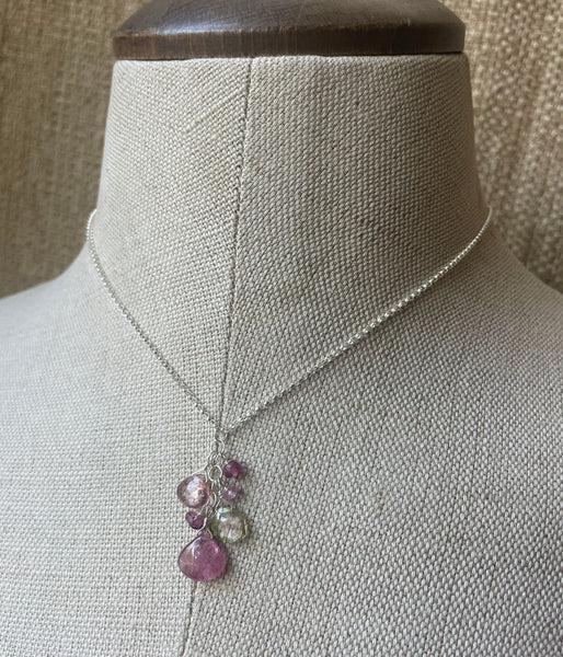Pink Tourmaline Cluster Necklace