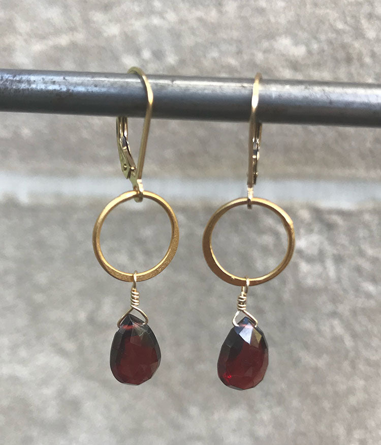 Golden Circle Garnet Earrings