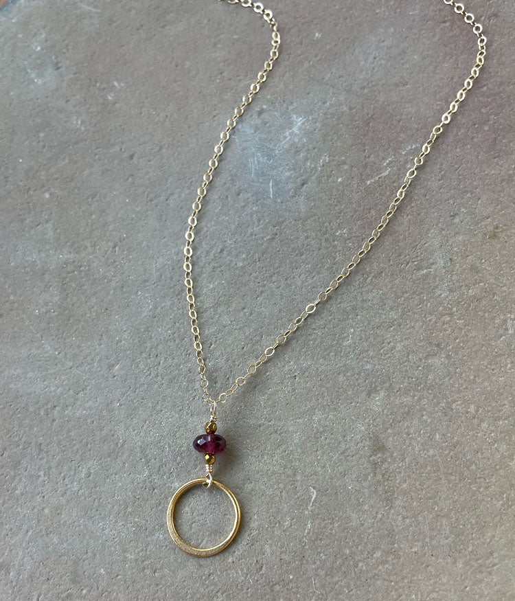 Purple Garnet Circle Necklace