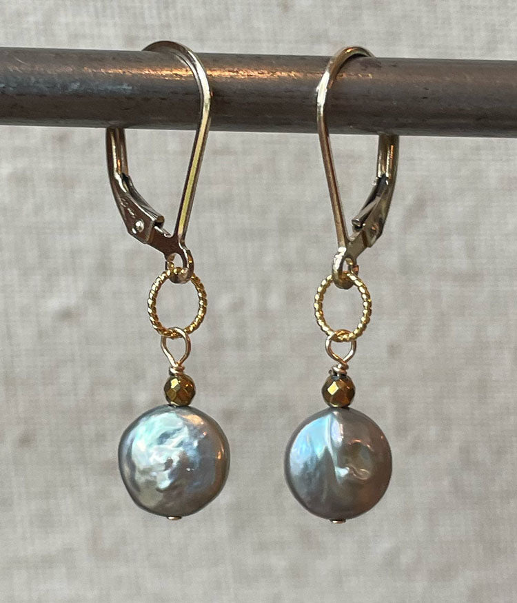 Textured Coin Pearl Earrings