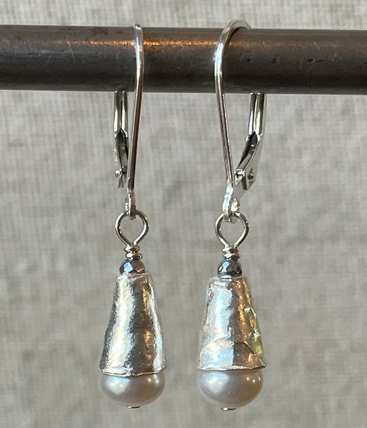 Hammered Cone Pearl Earrings