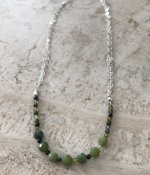 Faceted Jade and Tourmaline Necklace