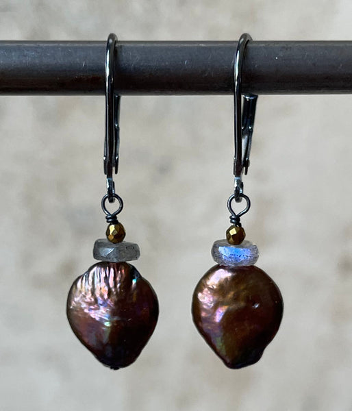 Iron Colored Pearl Earrings