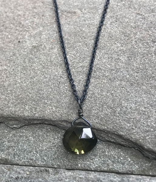 Olive Tourmaline Simple Drop Necklace